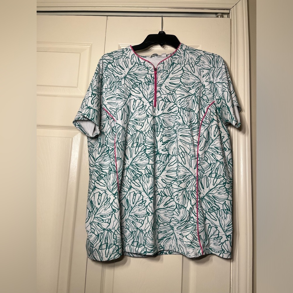 Lady Hagen Women's Tropical Linear Palm Golf Polo Top